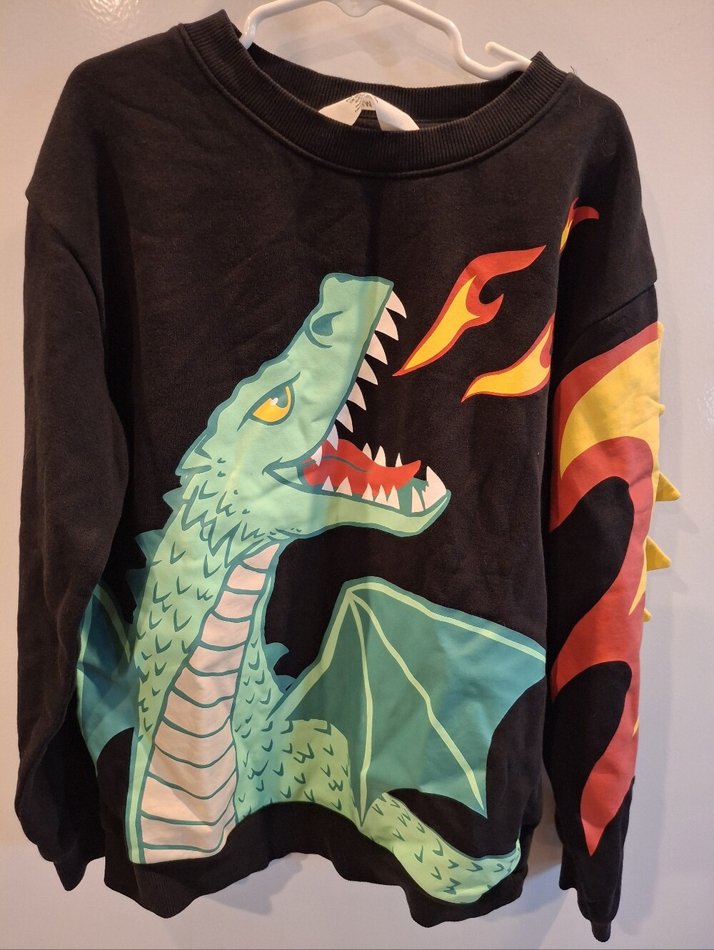 Kids Black Sweatshirt with Green Dragon Graphic
